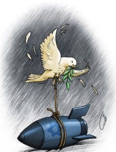 peace dove tied with bomb